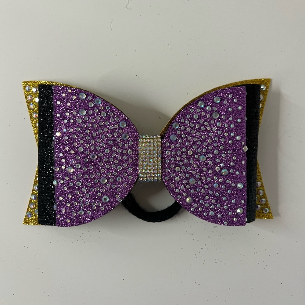 Purple, Black, and Gold Competition Cheer Bow